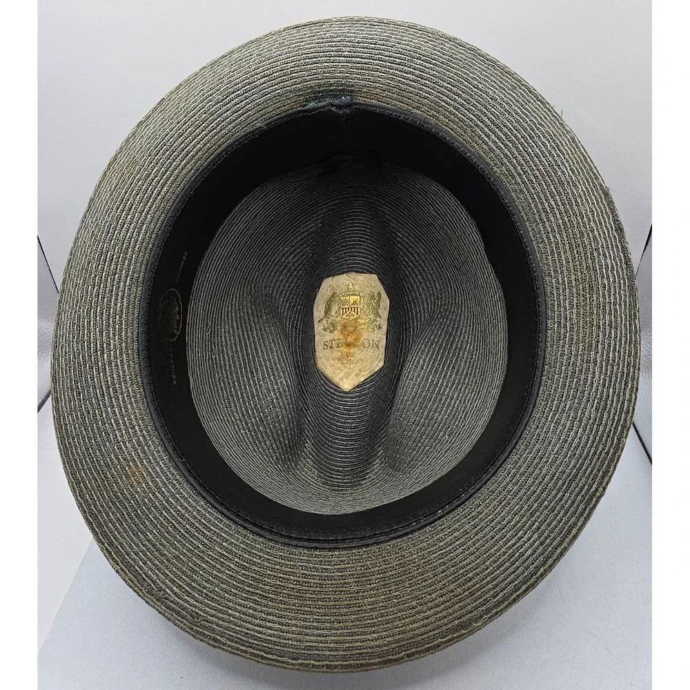 Vintage Stetson Straw Panama Fedora Hat Gray Men's 7 1/8 Woven Pastel Plaid Band